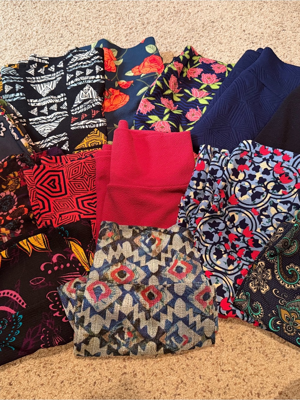 LuLaRoe Assorted Floral & Geometric Midi Skirts in Navy, Red, Pink, Black, Blue